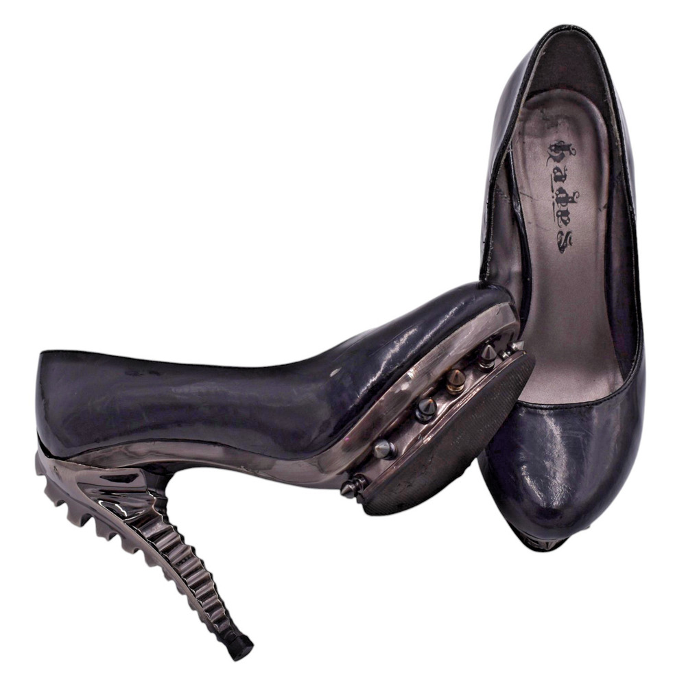 Hades Shoes - Ripley Heels in Black Patent Leather - Goth Steampunk - Womens 7